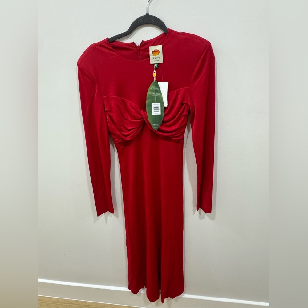 FARM Rio Long Sleeve Midi Dress. Color: Red. Size:M New - Picture 5 of 8